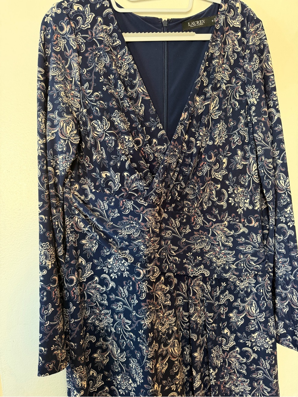 Lauren Ralph Lauren Navy Paisley Faux Wrap Midi Dress Size 12 - Picture 5 of 8